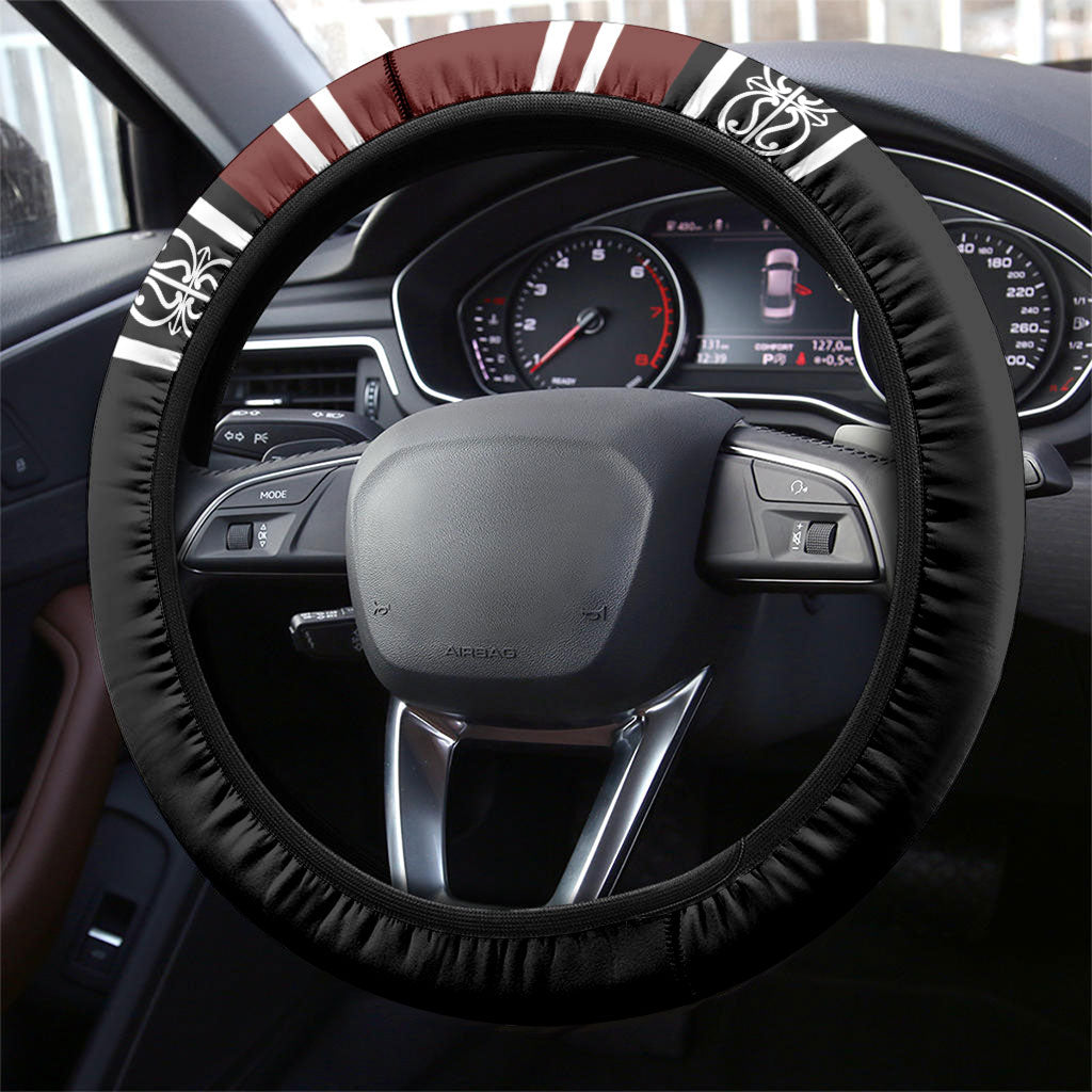 Rugby New Zealand and Australia Steering Wheel Cover Burgundy Koru Geometric with Aboriginal Chevron Sport Style