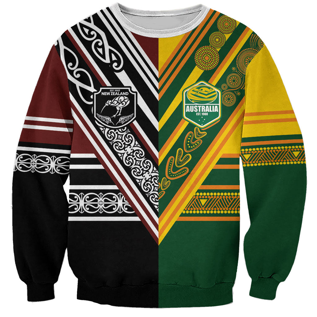 Custom Rugby New Zealand and Australia Sweatshirt Burgundy Koru Geometric with Aboriginal Chevron Sport Style