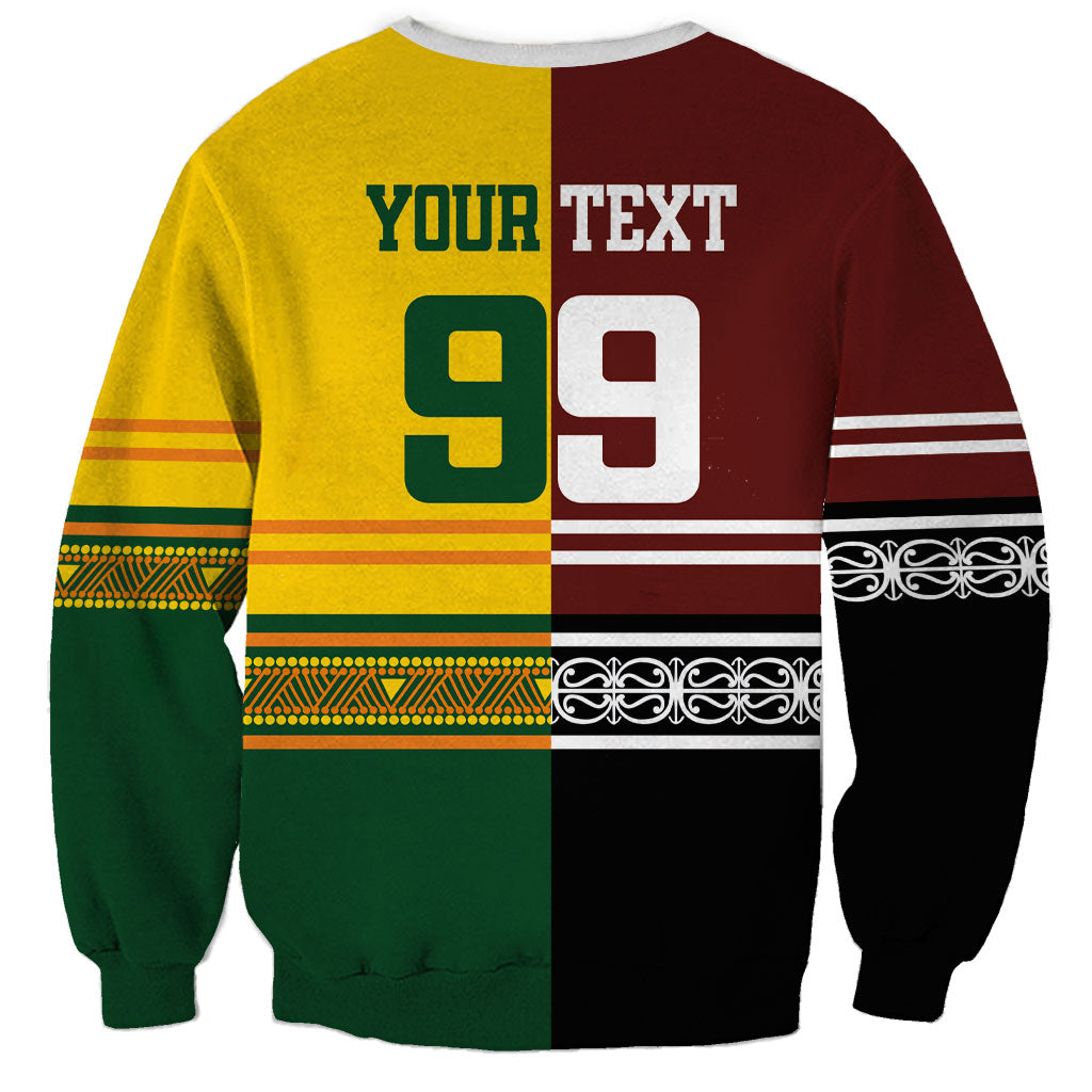 Custom Rugby New Zealand and Australia Sweatshirt Burgundy Koru Geometric with Aboriginal Chevron Sport Style