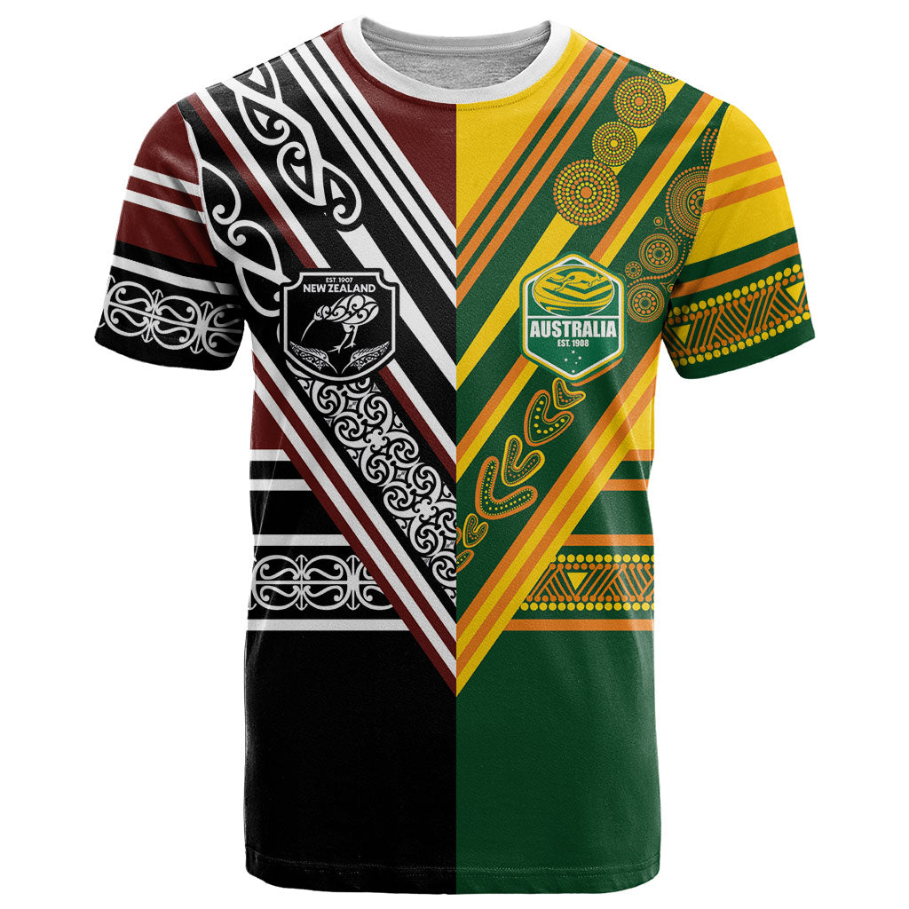 Custom Rugby New Zealand and Australia T Shirt Burgundy Koru Geometric with Aboriginal Chevron Sport Style
