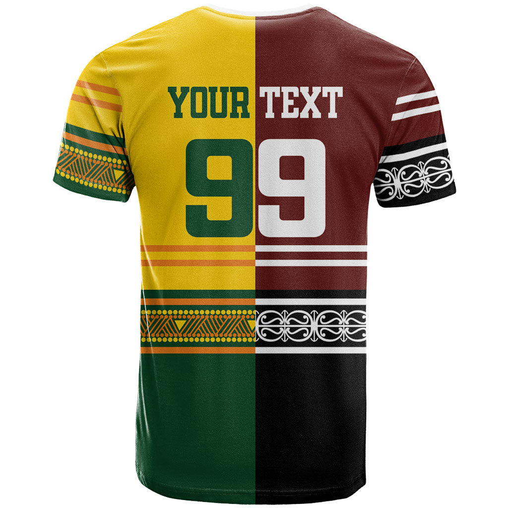 Custom Rugby New Zealand and Australia T Shirt Burgundy Koru Geometric with Aboriginal Chevron Sport Style