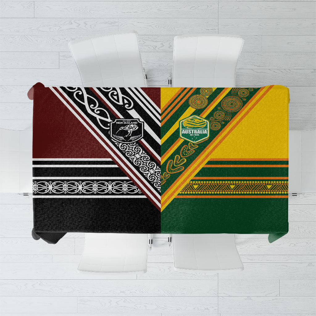 Rugby New Zealand and Australia Tablecloth Burgundy Koru Geometric with Aboriginal Chevron Sport Style