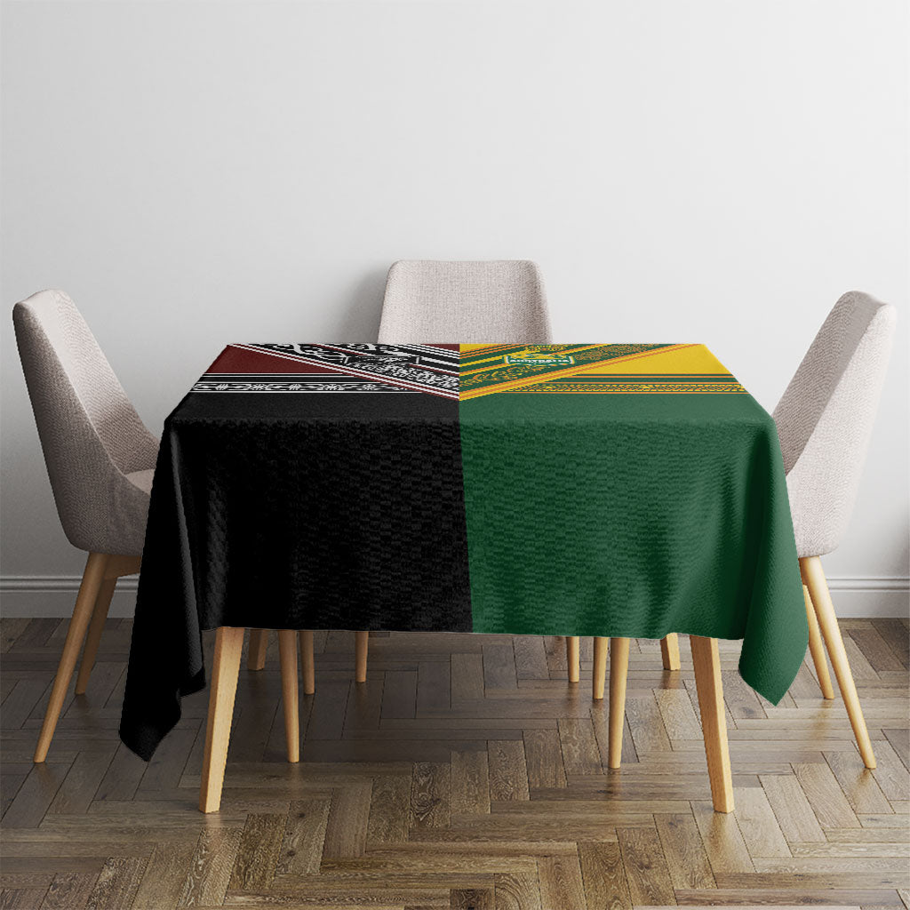 Rugby New Zealand and Australia Tablecloth Burgundy Koru Geometric with Aboriginal Chevron Sport Style