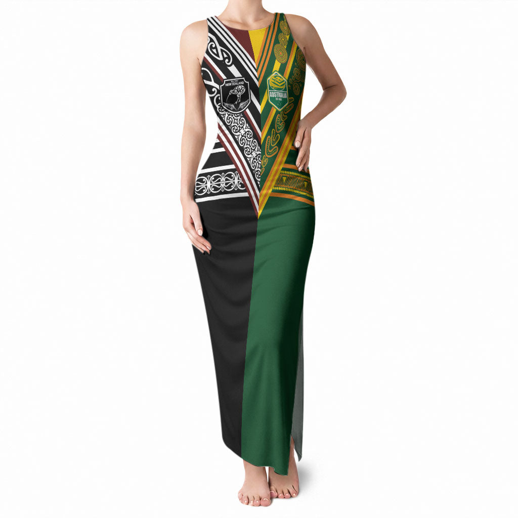 Custom Rugby New Zealand and Australia Tank Maxi Dress Burgundy Koru Geometric with Aboriginal Chevron Sport Style