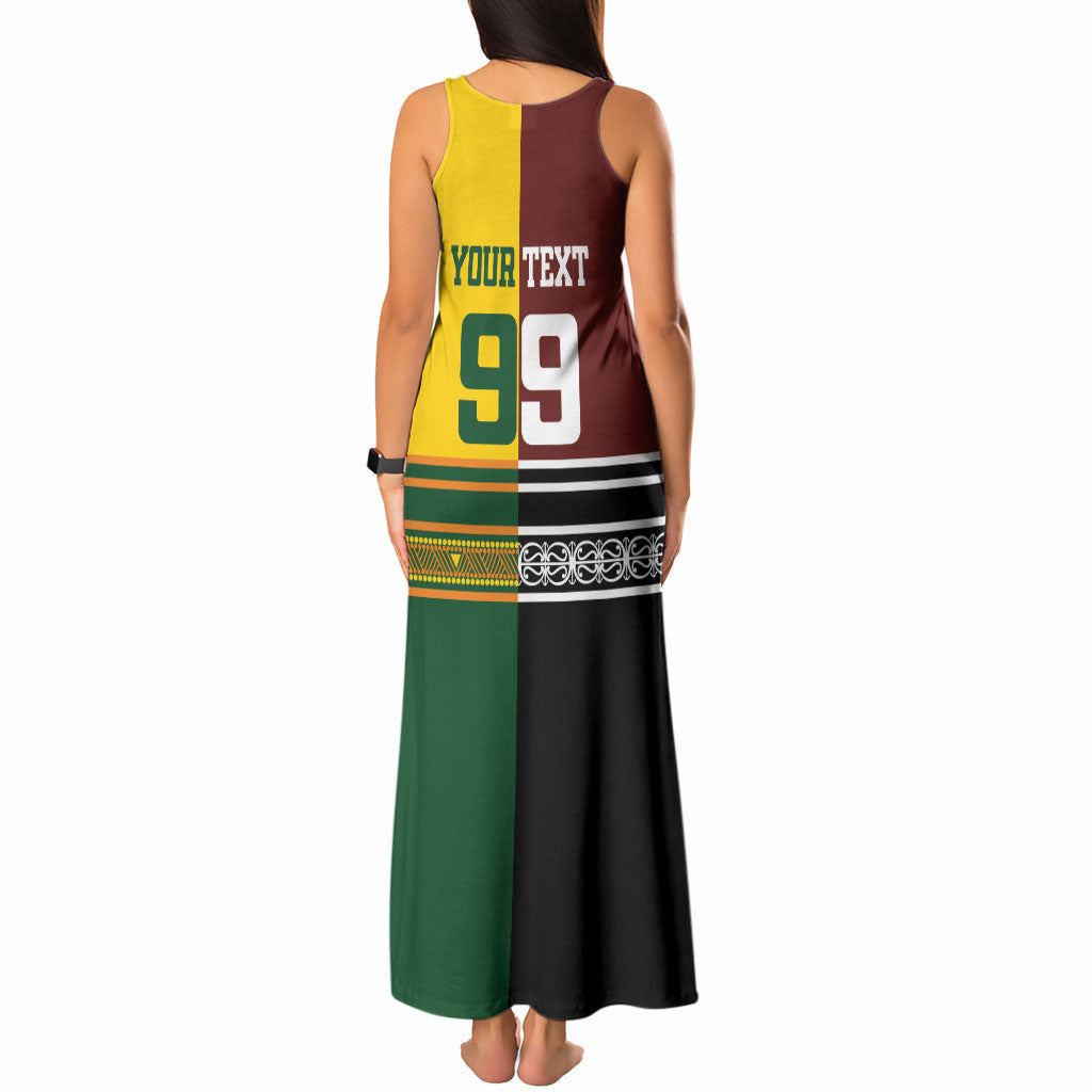 Custom Rugby New Zealand and Australia Tank Maxi Dress Burgundy Koru Geometric with Aboriginal Chevron Sport Style