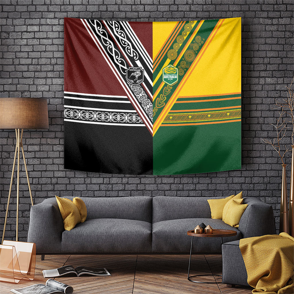 Rugby New Zealand and Australia Tapestry Burgundy Koru Geometric with Aboriginal Chevron Sport Style