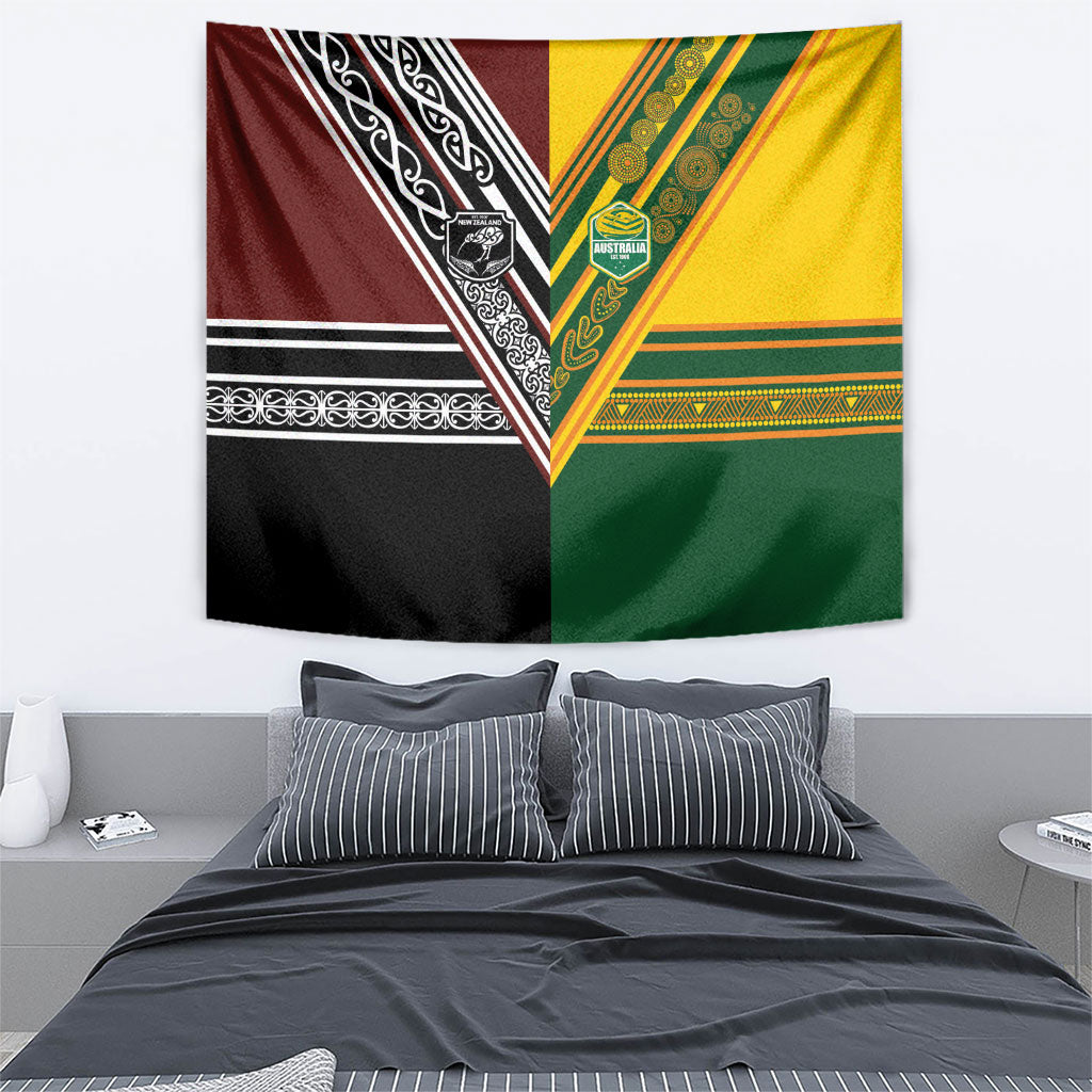Rugby New Zealand and Australia Tapestry Burgundy Koru Geometric with Aboriginal Chevron Sport Style