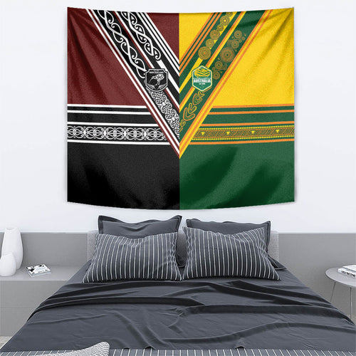 Rugby New Zealand and Australia Tapestry Burgundy Koru Geometric with Aboriginal Chevron Sport Style