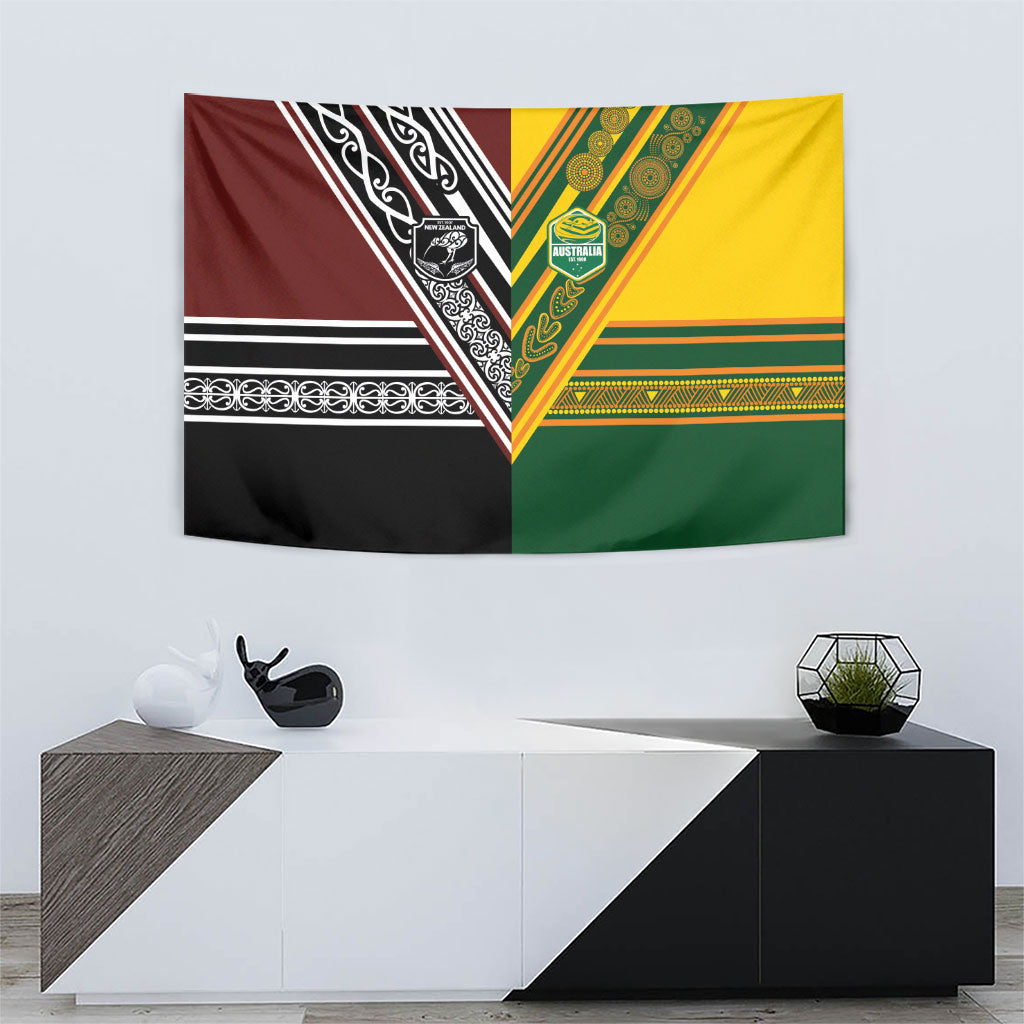 Rugby New Zealand and Australia Tapestry Burgundy Koru Geometric with Aboriginal Chevron Sport Style