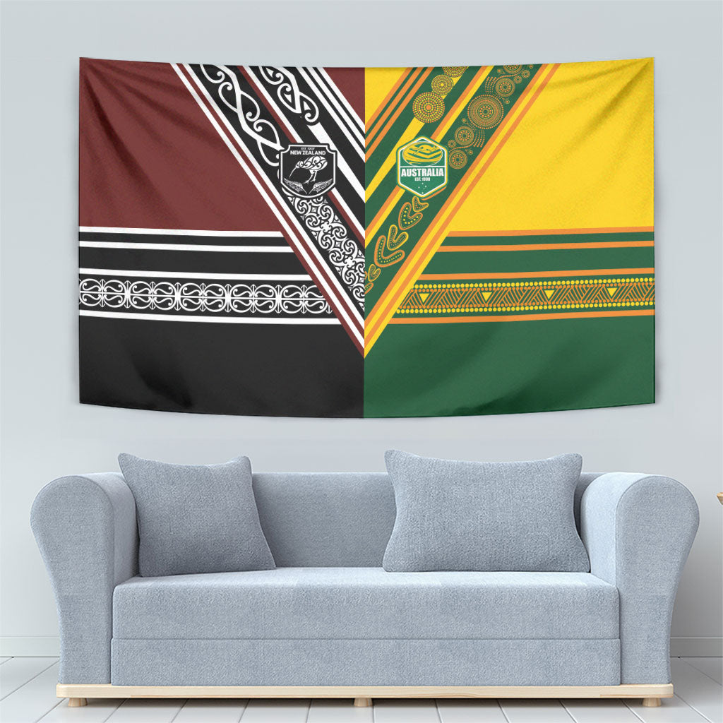 Rugby New Zealand and Australia Tapestry Burgundy Koru Geometric with Aboriginal Chevron Sport Style