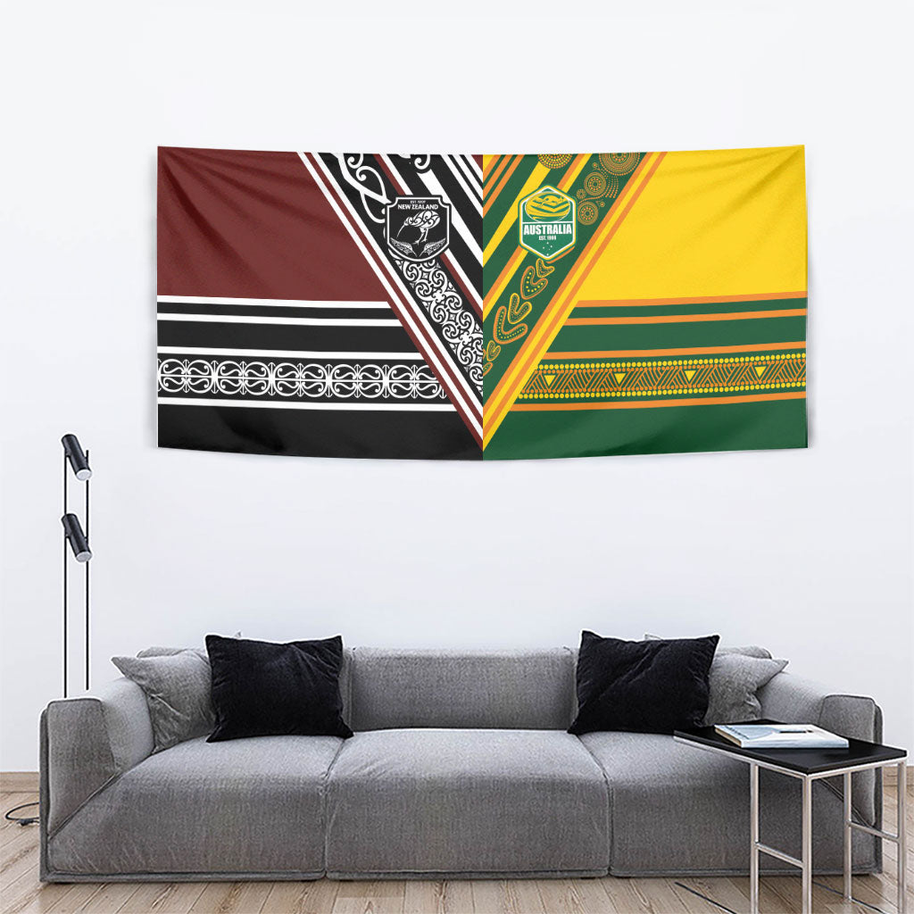 Rugby New Zealand and Australia Tapestry Burgundy Koru Geometric with Aboriginal Chevron Sport Style