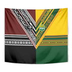 Rugby New Zealand and Australia Tapestry Burgundy Koru Geometric with Aboriginal Chevron Sport Style