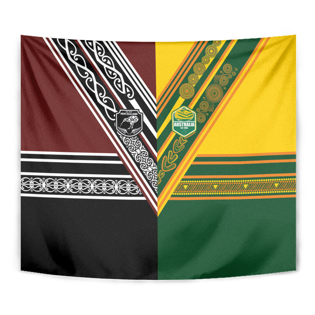 Rugby New Zealand and Australia Tapestry Burgundy Koru Geometric with Aboriginal Chevron Sport Style