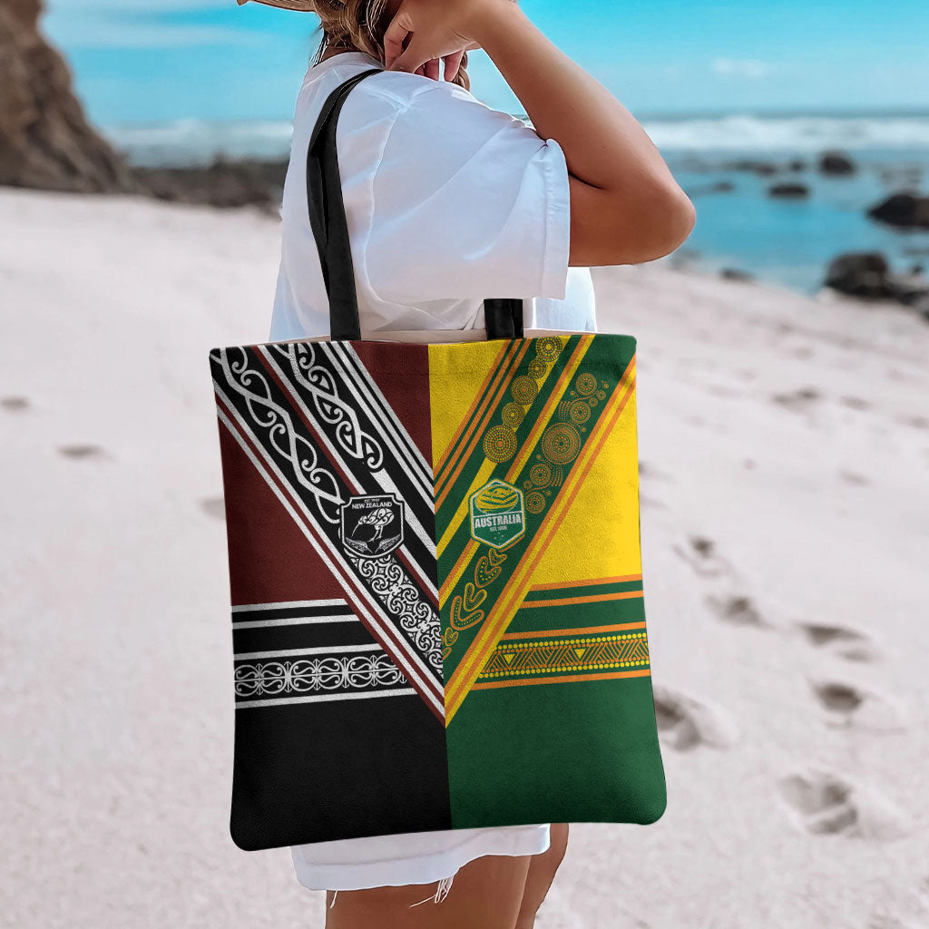 Rugby New Zealand and Australia Tote Bag Burgundy Koru Geometric with Aboriginal Chevron Sport Style