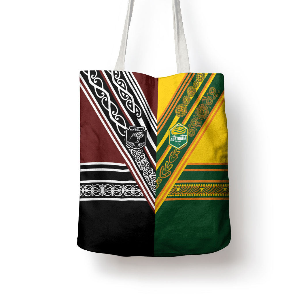 Rugby New Zealand and Australia Tote Bag Burgundy Koru Geometric with Aboriginal Chevron Sport Style