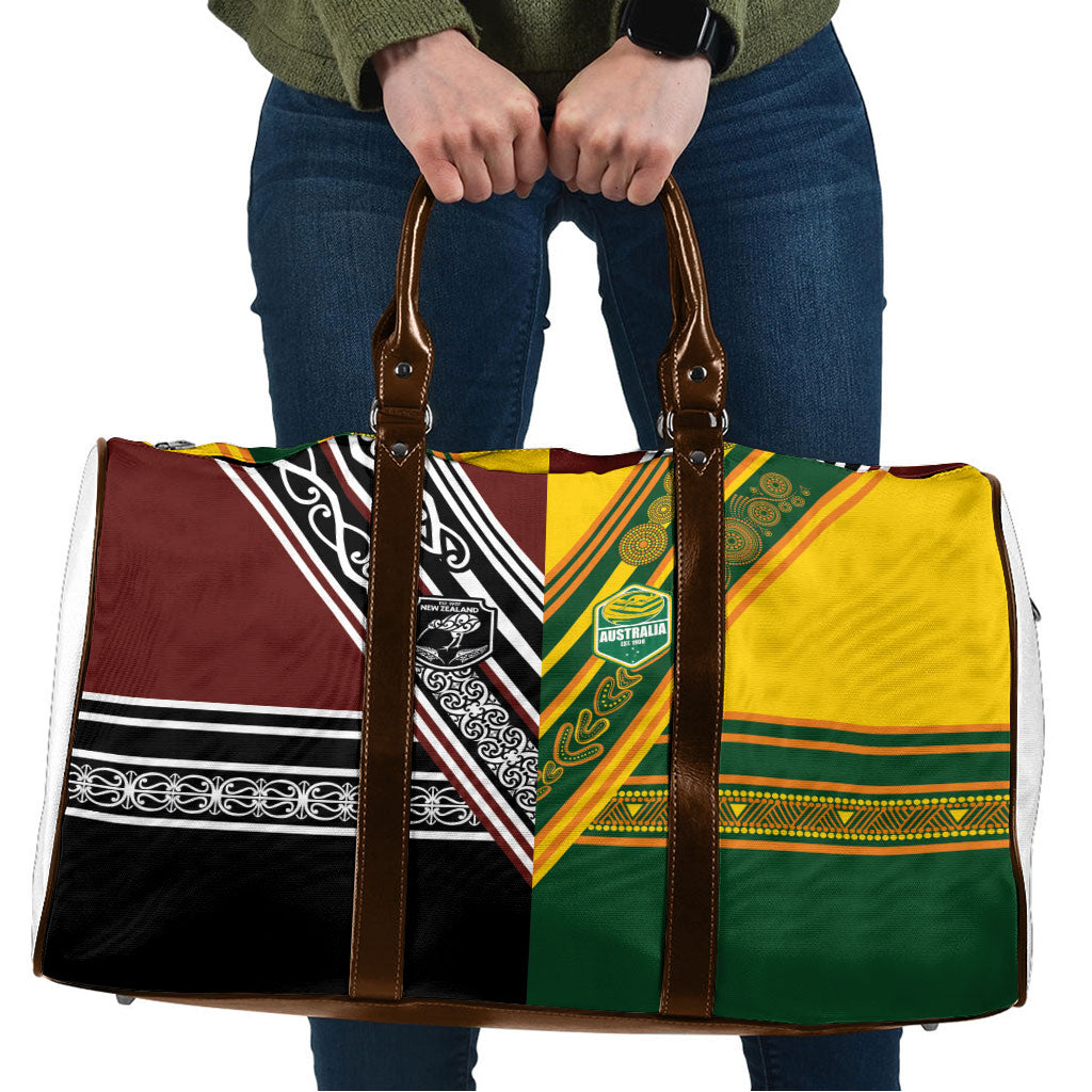 Rugby New Zealand and Australia Travel Bag Burgundy Koru Geometric with Aboriginal Chevron Sport Style