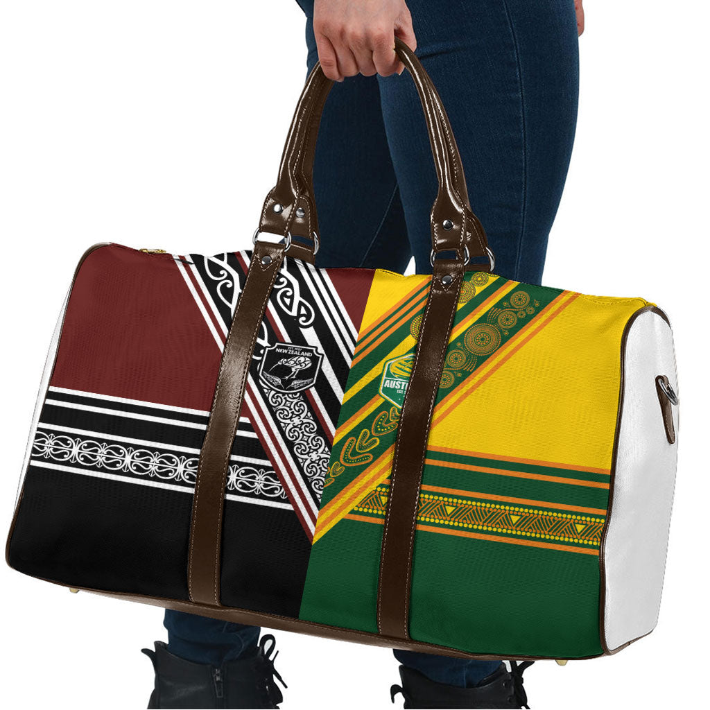 Rugby New Zealand and Australia Travel Bag Burgundy Koru Geometric with Aboriginal Chevron Sport Style