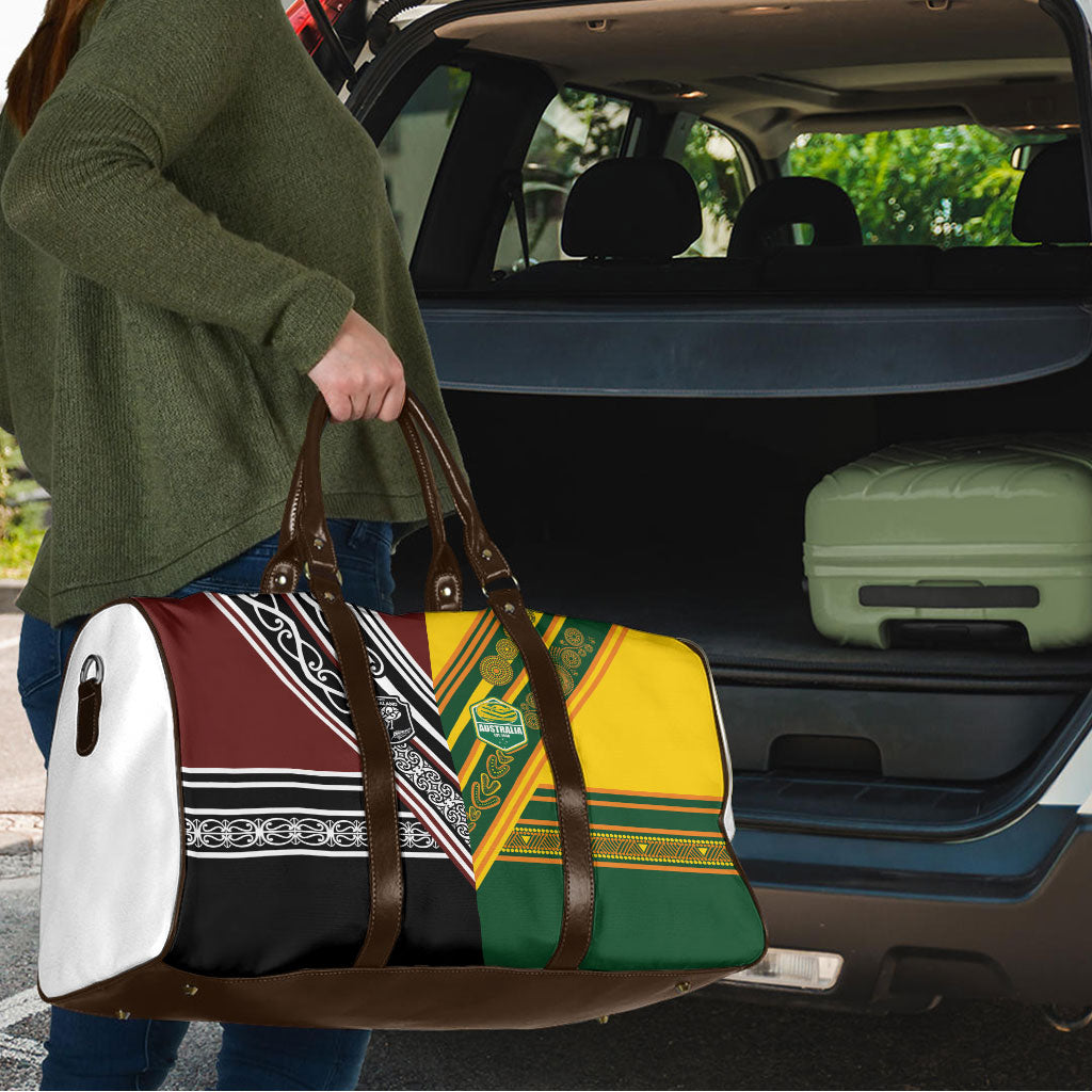 Rugby New Zealand and Australia Travel Bag Burgundy Koru Geometric with Aboriginal Chevron Sport Style
