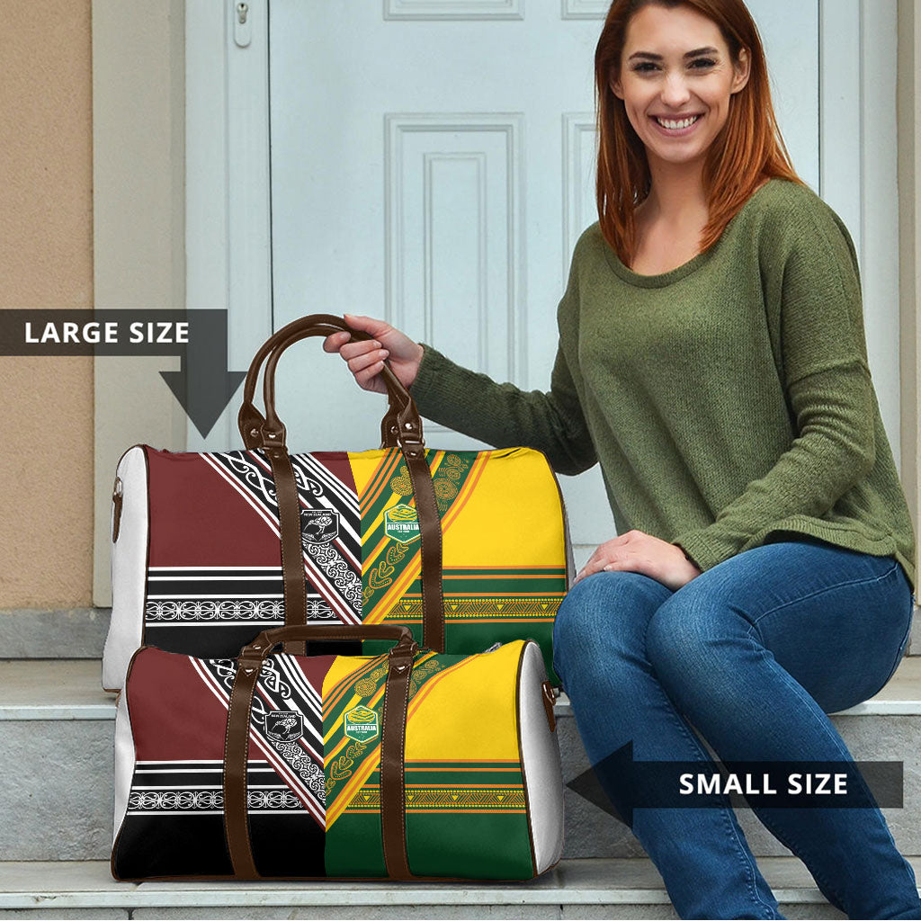 Rugby New Zealand and Australia Travel Bag Burgundy Koru Geometric with Aboriginal Chevron Sport Style