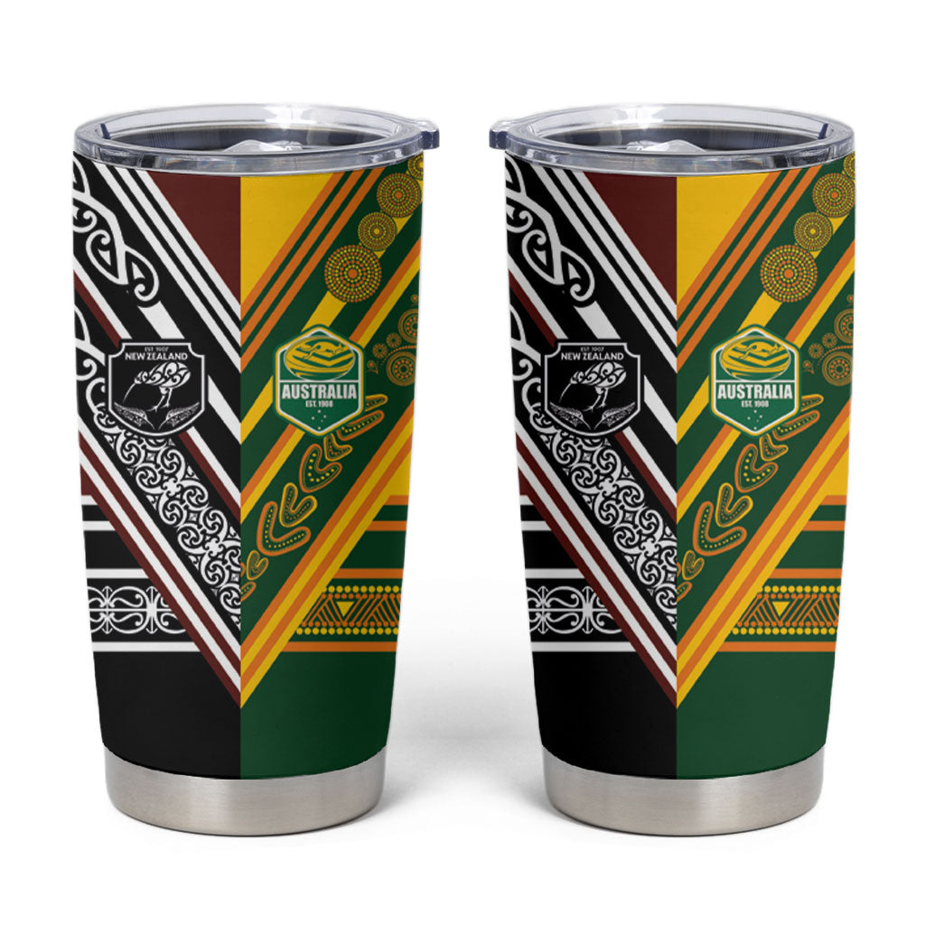 Rugby New Zealand and Australia Tumbler Cup Burgundy Koru Geometric with Aboriginal Chevron Sport Style
