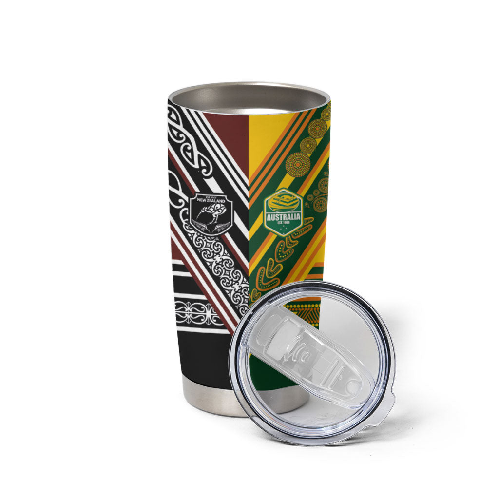 Rugby New Zealand and Australia Tumbler Cup Burgundy Koru Geometric with Aboriginal Chevron Sport Style