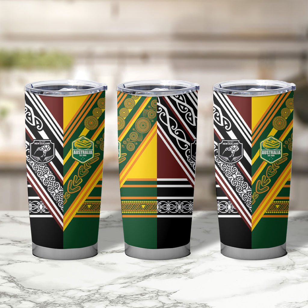 Rugby New Zealand and Australia Tumbler Cup Burgundy Koru Geometric with Aboriginal Chevron Sport Style