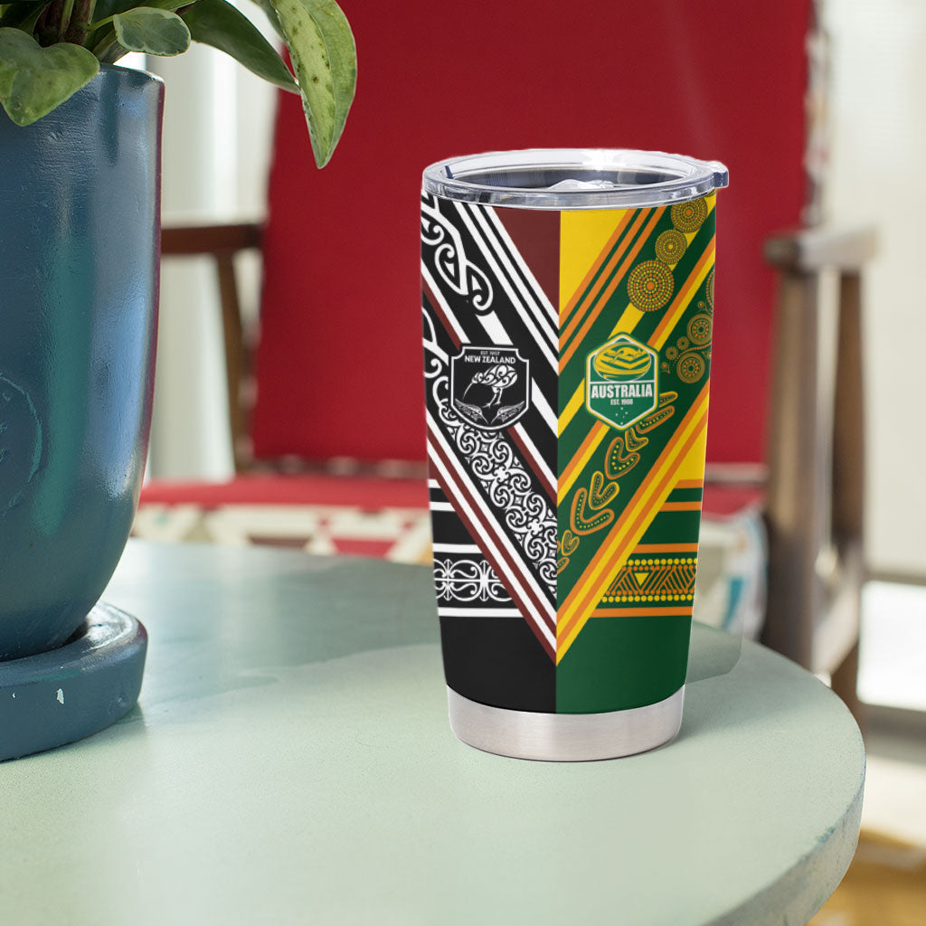 Rugby New Zealand and Australia Tumbler Cup Burgundy Koru Geometric with Aboriginal Chevron Sport Style