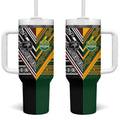 Rugby New Zealand and Australia Tumbler With Handle Burgundy Koru Geometric with Aboriginal Chevron Sport Style