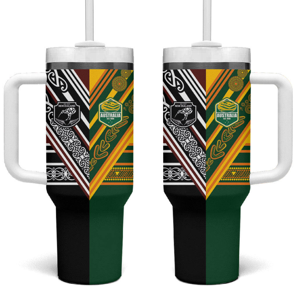 Rugby New Zealand and Australia Tumbler With Handle Burgundy Koru Geometric with Aboriginal Chevron Sport Style