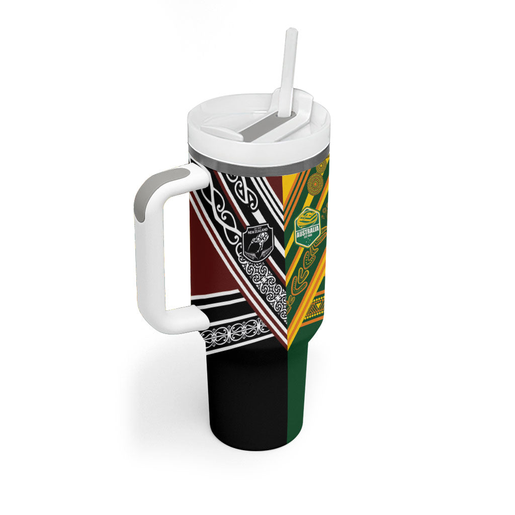 Rugby New Zealand and Australia Tumbler With Handle Burgundy Koru Geometric with Aboriginal Chevron Sport Style