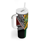 Rugby New Zealand and Australia Tumbler With Handle Burgundy Koru Geometric with Aboriginal Chevron Sport Style