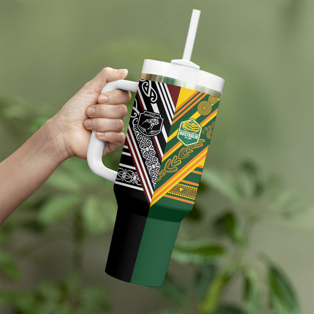 Rugby New Zealand and Australia Tumbler With Handle Burgundy Koru Geometric with Aboriginal Chevron Sport Style