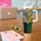 Rugby New Zealand and Australia Tumbler With Handle Burgundy Koru Geometric with Aboriginal Chevron Sport Style