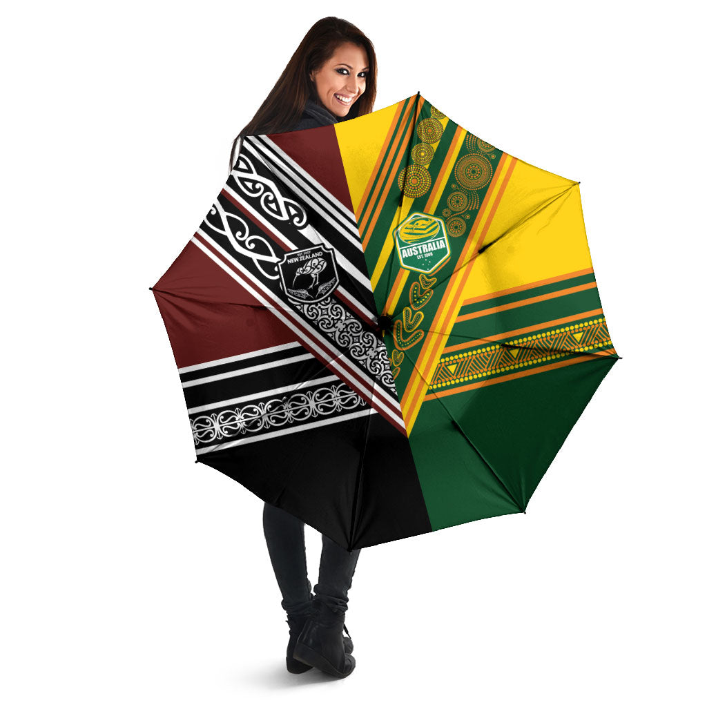 Rugby New Zealand and Australia Umbrella Burgundy Koru Geometric with Aboriginal Chevron Sport Style