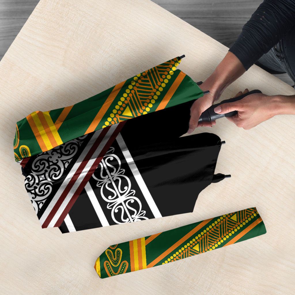 Rugby New Zealand and Australia Umbrella Burgundy Koru Geometric with Aboriginal Chevron Sport Style