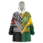 Custom Rugby New Zealand and Australia Wearable Blanket Hoodie Burgundy Koru Geometric with Aboriginal Chevron Sport Style