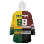 Custom Rugby New Zealand and Australia Wearable Blanket Hoodie Burgundy Koru Geometric with Aboriginal Chevron Sport Style