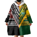 Custom Rugby New Zealand and Australia Wearable Blanket Hoodie Burgundy Koru Geometric with Aboriginal Chevron Sport Style