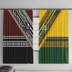 Rugby New Zealand and Australia Window Curtain Burgundy Koru Geometric with Aboriginal Chevron Sport Style