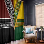 Rugby New Zealand and Australia Window Curtain Burgundy Koru Geometric with Aboriginal Chevron Sport Style