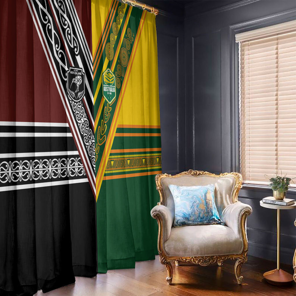 Rugby New Zealand and Australia Window Curtain Burgundy Koru Geometric with Aboriginal Chevron Sport Style