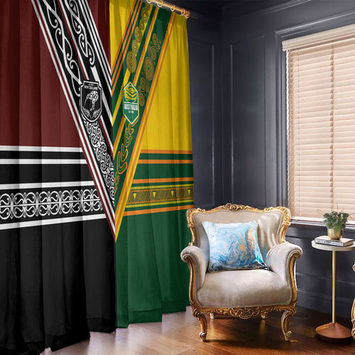 Rugby New Zealand and Australia Window Curtain Burgundy Koru Geometric with Aboriginal Chevron Sport Style