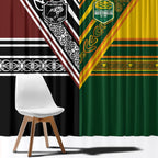 Rugby New Zealand and Australia Window Curtain Burgundy Koru Geometric with Aboriginal Chevron Sport Style