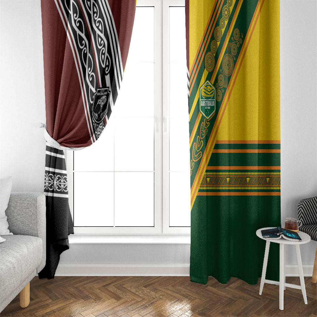 Rugby New Zealand and Australia Window Curtain Burgundy Koru Geometric with Aboriginal Chevron Sport Style