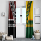 Rugby New Zealand and Australia Window Curtain Burgundy Koru Geometric with Aboriginal Chevron Sport Style