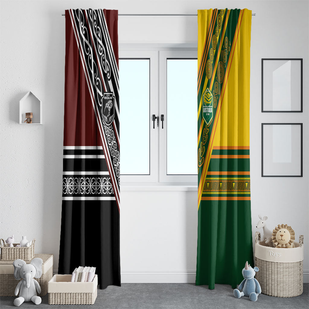 Rugby New Zealand and Australia Window Curtain Burgundy Koru Geometric with Aboriginal Chevron Sport Style