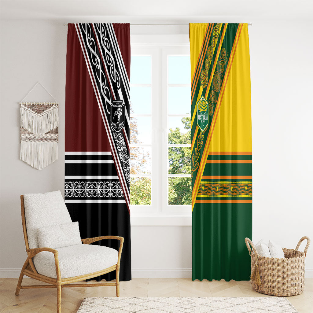 Rugby New Zealand and Australia Window Curtain Burgundy Koru Geometric with Aboriginal Chevron Sport Style