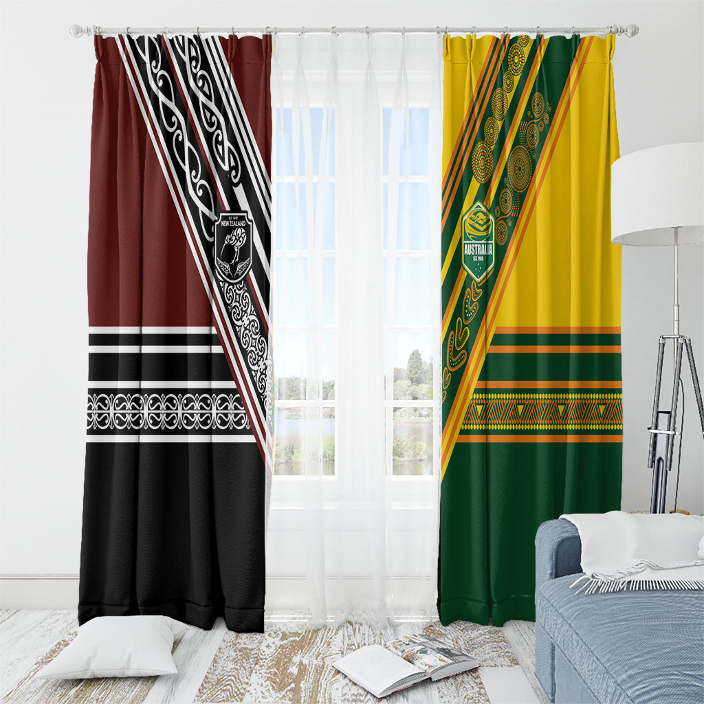 Rugby New Zealand and Australia Window Curtain Burgundy Koru Geometric with Aboriginal Chevron Sport Style