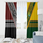 Rugby New Zealand and Australia Window Curtain Burgundy Koru Geometric with Aboriginal Chevron Sport Style