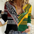 Custom Rugby New Zealand and Australia Women Casual Shirt Burgundy Koru Geometric with Aboriginal Chevron Sport Style